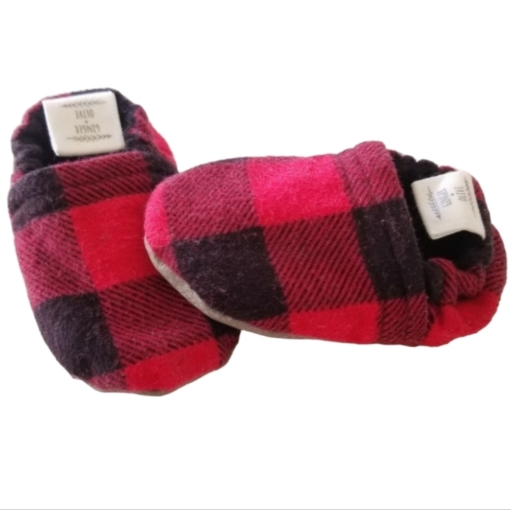 Ginger & Olive Baby Newborn Shoes Slip-on Red|Black Buffalo Plaid